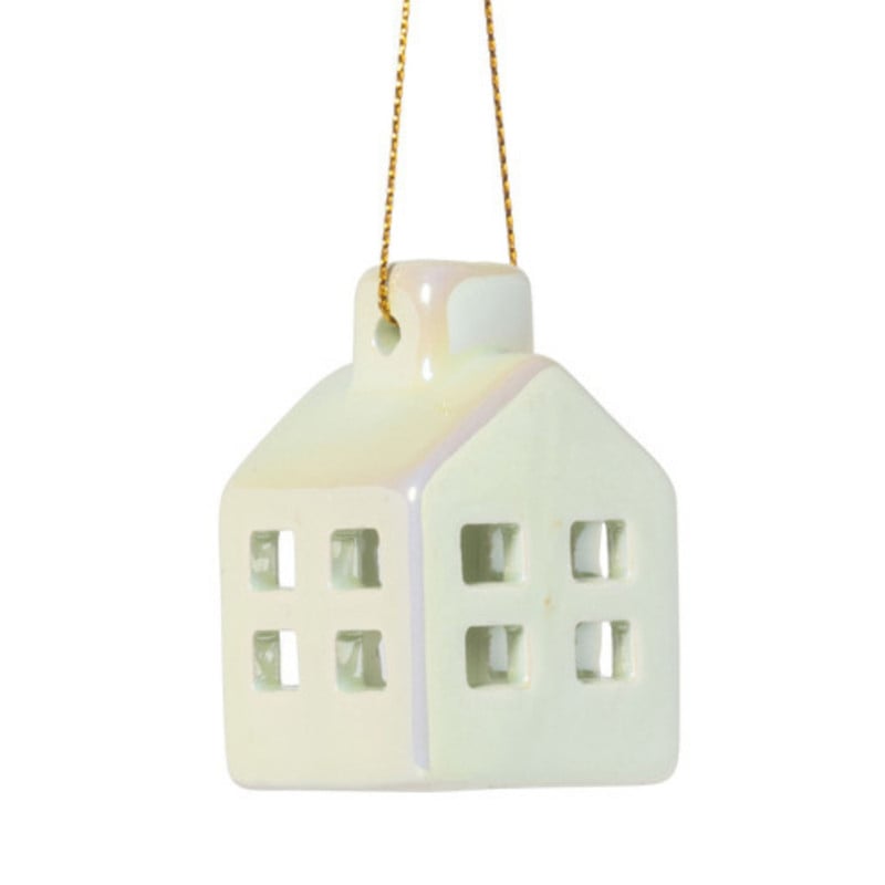 Hanger huisje keramiek - groen - 5.5x3.5x3.5 cm